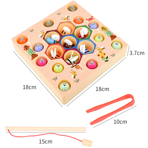 Montessori barnspel - 2-i-1 fiskespel - träleksak för flickor och pojkar 2 3 4 år