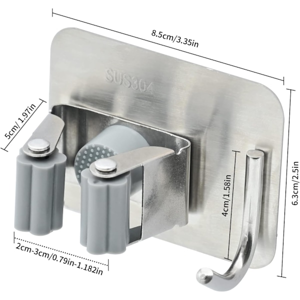 Väggmonterad Kvast- och Mopphållare, 4-pack (Silver), Självhäftande, Borrfri, med Krokar, Förvaring i Kök, Spa D