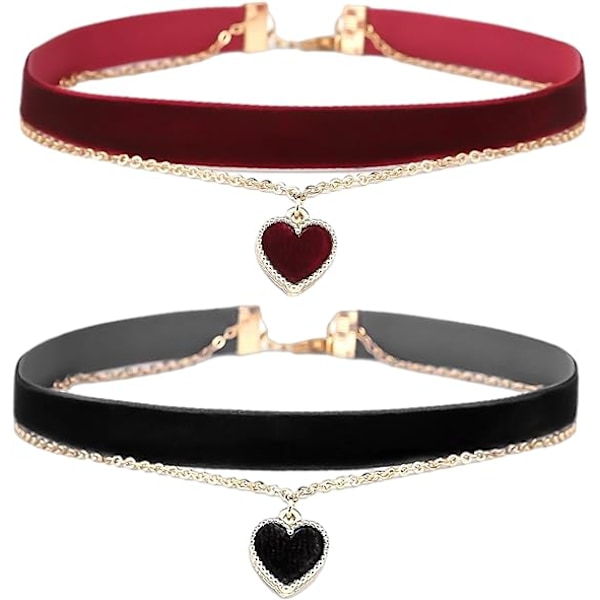 2-delat halsband, gotisk choker, hjärtformad justerbart halsband för kvinnor, sammet båge metall retr