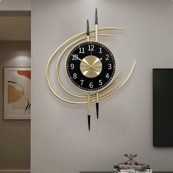 Stor guld väggklocka, modern design XXL 54CM, tyst jätte klocka utan tickande, original metall vardagsrum väggklockor för väggdekoration