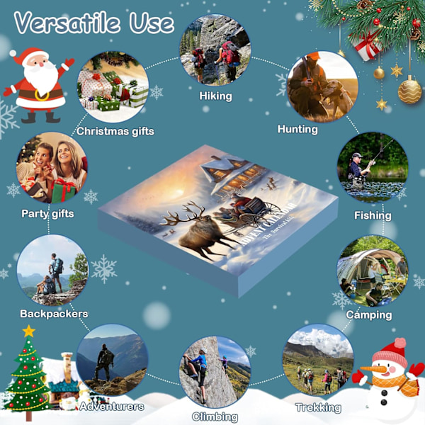 Adventskalender 2024 Vuxen - 24 Dagars Julnedräkning Överlevnadskit med Campingutrustning & Coola Prylar för Män, Jul