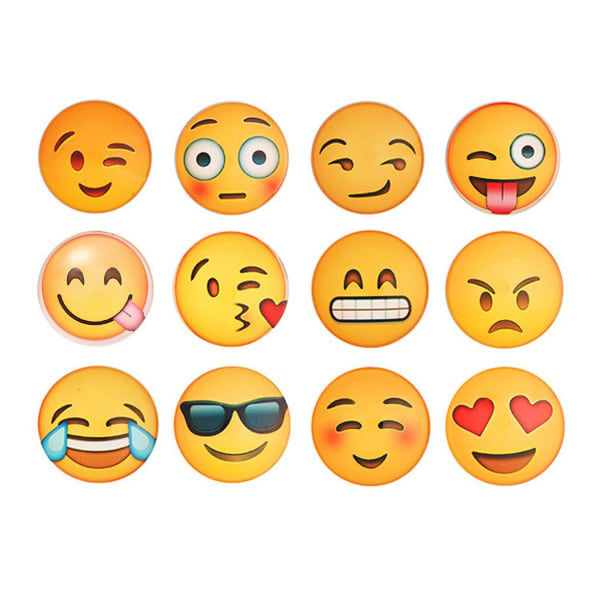 12 stk. Emoji-magnet, glas-smiley med stærk klæbeevne til køleskab