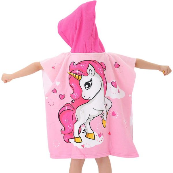 Barnstrandhandduk för pojkar, flickor, rosa enhörning och väska med huva
