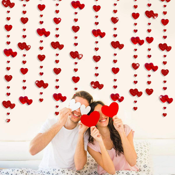 4 stk. 16 meter Dobbeltsidede Hjerteformede Metalbånd til Valentinsdag, Røde Hjerteformede Designs, Forlovelse