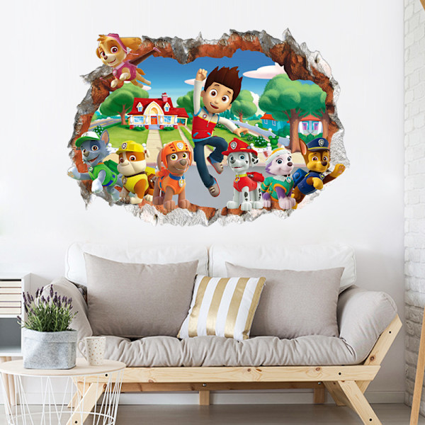 Paw Patrol 3D-väggdekal pojke flicka rum Paw Patrol trasig väggdekal