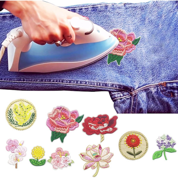 Broderi stryge-på patch, 23 stk. blandede blomster stryge-på patches A