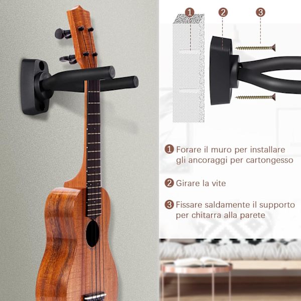 Väggmonterat gitarrställ, väggmonterat gitarrställ, ukulele väggfäste,