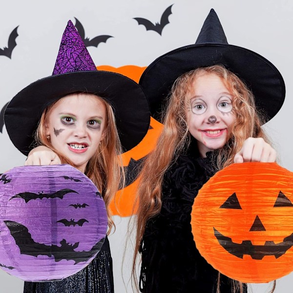 Halloween-lykt, 4 stk. Halloween-lykt i papir, dekorasjon, Halloween-lykt i gresskar som kan foldes, flaggermus S