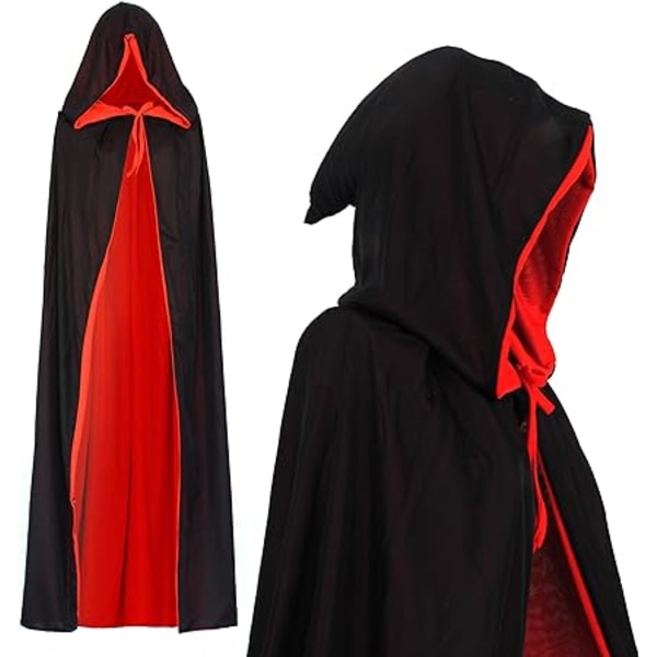 Vampyr Hood Kappe Vendbar Sort Rød 130 cm lang til børn eller Ad
