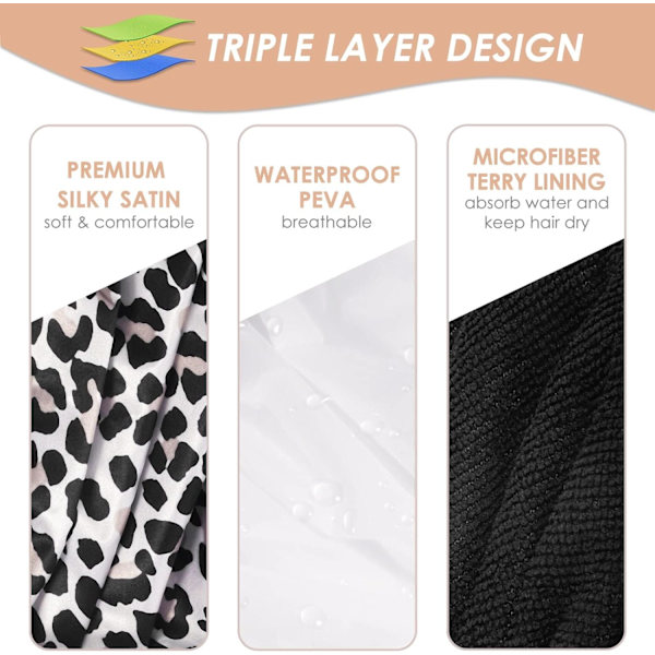 (Leopard) Badehætte, Ekstra Stor Triple Layer Badehætte med Tør Hårfuktion til Kvinder Mikrofibe