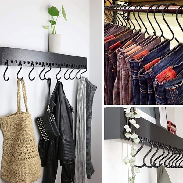 12 Pak 15cm S-Kroge, Garderobe Kroge, Hængende Kroge, Bøjler (12 stk., Stor, Sort) A