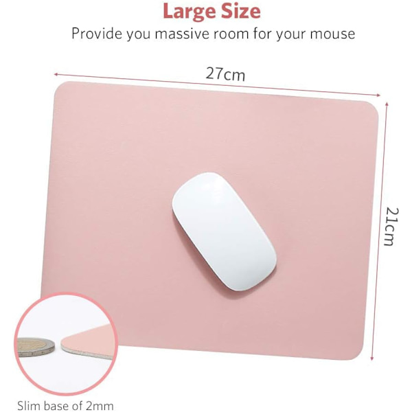 Musemåtte 270x210x2mm, Skridsikker Vandafvisende PU Læder Skrivebordsmatte til Computer Tastatur Spil Dobbeltsidet, Nøgen Rosa