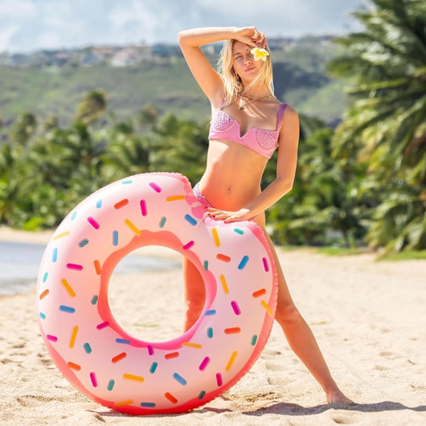 Stor uppblåsbar donut pool float - rolig och färgglad donut hjul för barn och vuxna, Perf