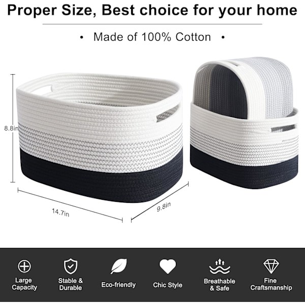 3-pack Gradient Gula Förvaringskorgar - Vävd Bomull Black