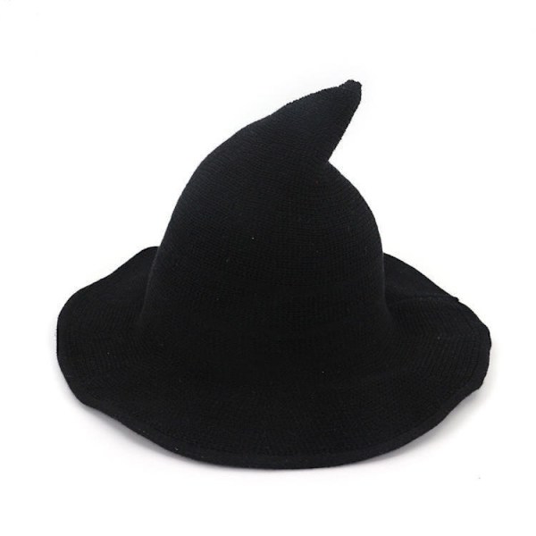 Svart Häxhatt Kvinnor Trollkarl Stickad Ull Mössor Vuxen Maskerad Tillbehör Halloween Maskerad