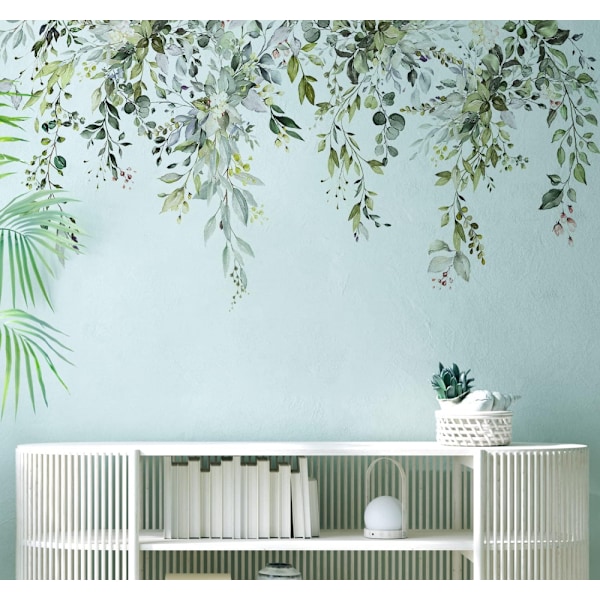 Grønne planter blader veggklistremerker, store blomster veggklistremer for soverom stue klasserom