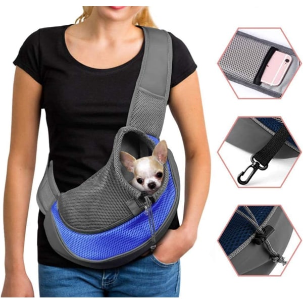 Hundebæretaske Blå skuldertaske til kattehvalp Justerbar rejse