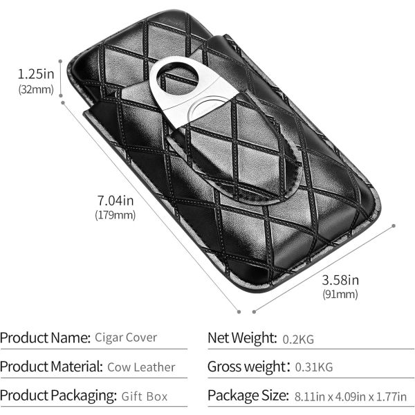 Ljusbrunt case i läder, 3-rörs Travel Portable Cigarr Hum