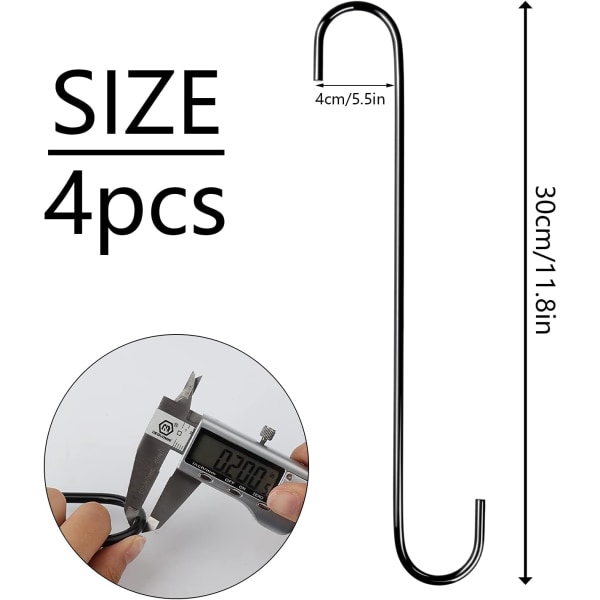 4 stycken 30 cm köks-S-krokar Stora och långa hängande växtkrokar för inomhus- och utomhushängande fågelmatare kläder D