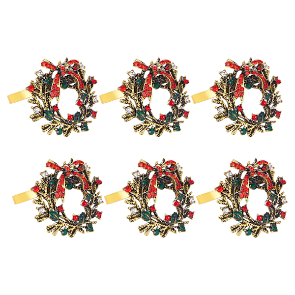 Sett med 6 jule-rhinestone-serviettringer for juleborddekking - Bryllupsmottakelse, jul, takk I