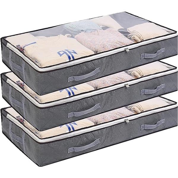 3 stk., 60*45*15cm，Opbevaringsposer under sengen Foldbar Tøjpose Stor kapacitet Opbevaringsbeholdere med klart vindue Forstærket B