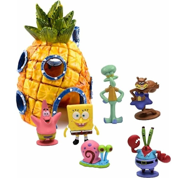 Sett med 7 akvariedekorasjoner, Spongebob Squarepants akvariedekor