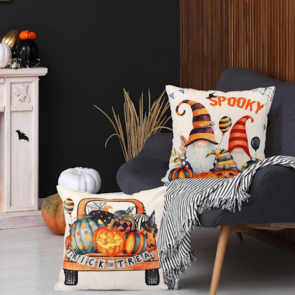 4 stk Halloween gresskar dekorative putetrekk (45*45cm) for stue, soverom, seng, sofa, kafé, C