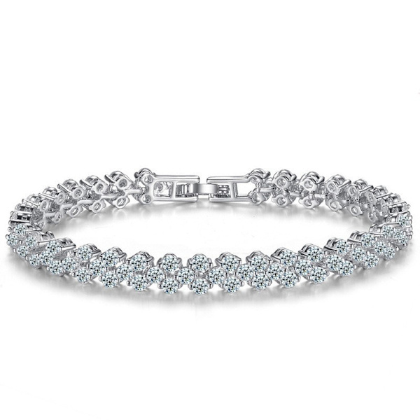 Tennisarmband i pläterat sterling silver med runda kubiska zirkoner L
