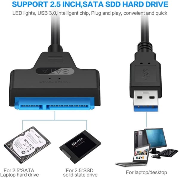 2 stk. USB 3.0 til SATA III, SATA USB 3.0-stasjonkabel for 2,5\" SSD/HDD-adapter, for stasjonære datamaskiner bærbare datamaskiner