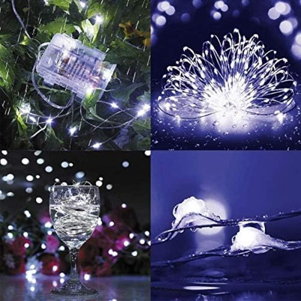 Sateenvalot, (2 kpl valkoista) 5M 50LED Paristokäyttöiset Sateenvalot, Sisä- ja Ulkokäyttöön Kuparilankalla
