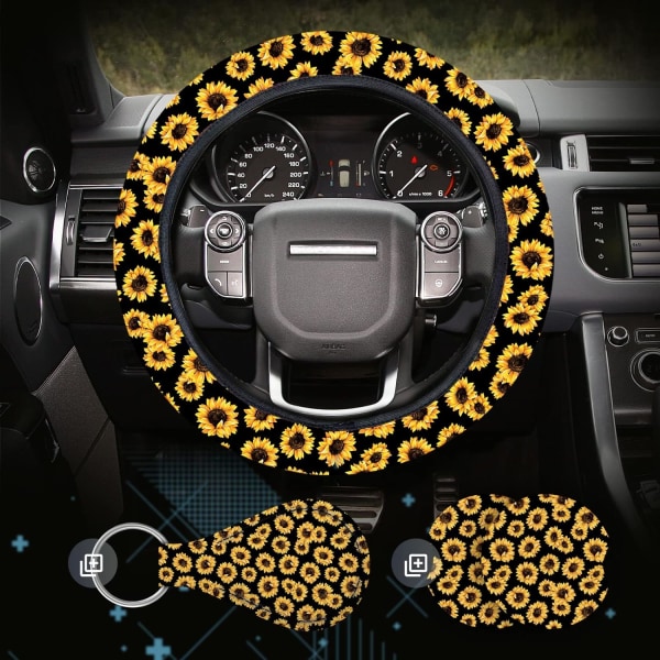 4 Pieces Sunflower Steering Wheel Cover for Women Girl, Cute Sunf