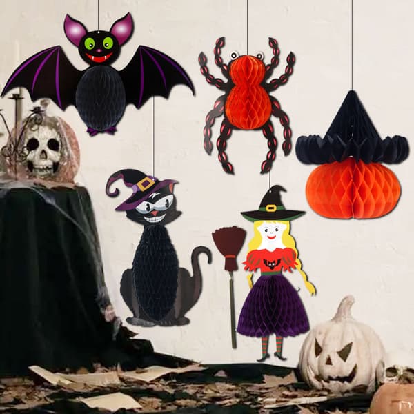 Halloween-vedhæng (honeycomb-kugle-vedhæng (sort kat))