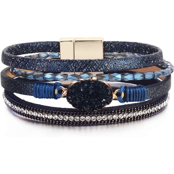 Läderarmband med Boho-inspirerad Manschett, Kristallpärlor och W P