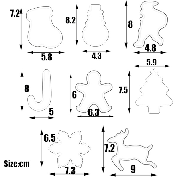 Julpepparkaksformar 8 delar, rostfritt stål julpepparkaksformar - Mönster: Tomte, pepparkaksgubbe
