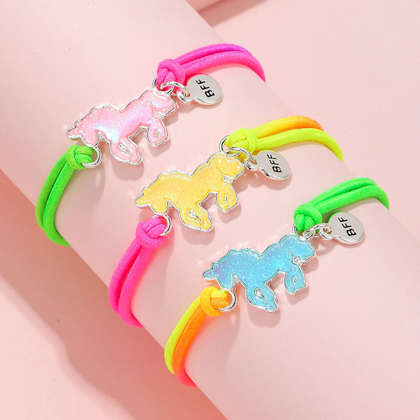 3 st Unicorn Charm BFF Armband - Färgväxlande - Ljusstarkt Färgad Vänarmband - En Unicorn Present till Flickvän B