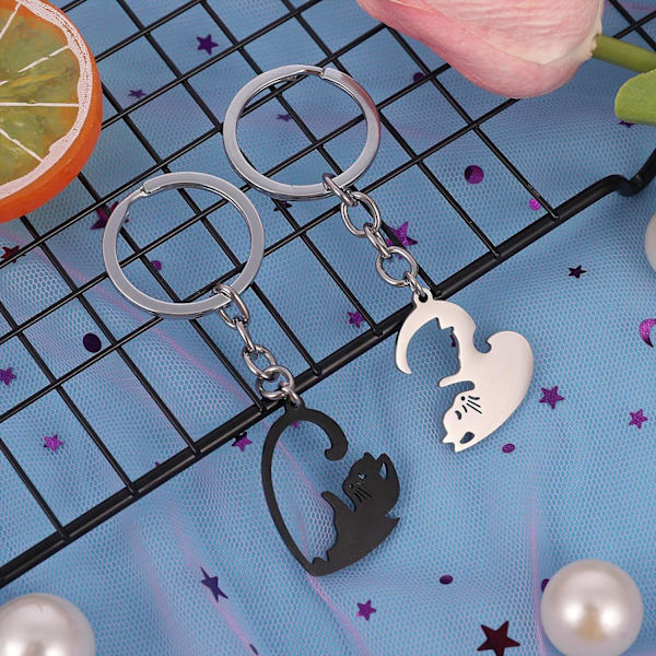Par Keychain, Hjerteformet Katteelsker Keychain Jubilæumsvennergaver Kattepuslespil Nøglering Souvenir, Valentinsdag V