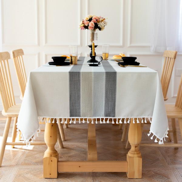 (Harmaa, 140x180cm) Pöytäliina Suorakulmainen Pöytäliina Puuvilla Pellava Pyyhittävä Tassel Fringe