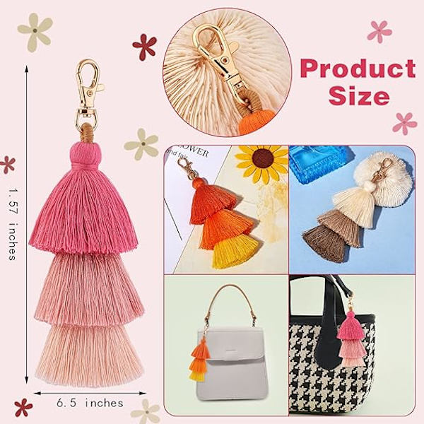 3 stk. Tassel Taske Charm Nøglering, Tassels Charm Nøglering, Farve F
