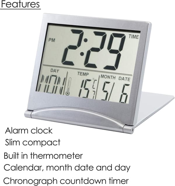 Sølv digital alarmklokke LCD temperaturdisplay skrivebord av