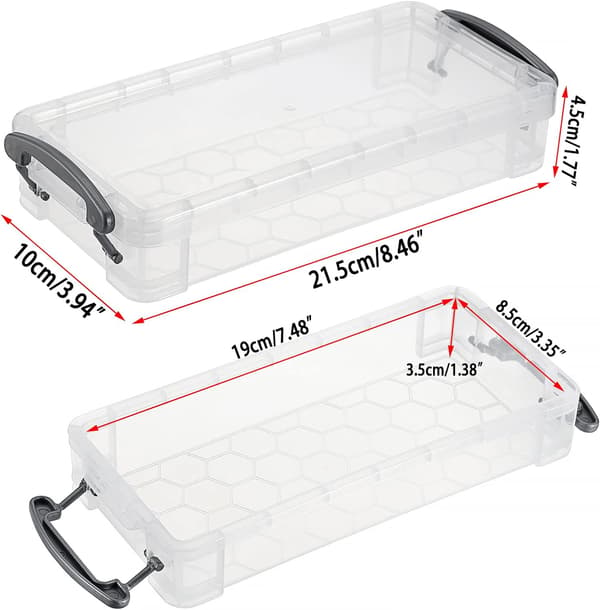 Set med 6 stapelbara genomskinliga pennfodral