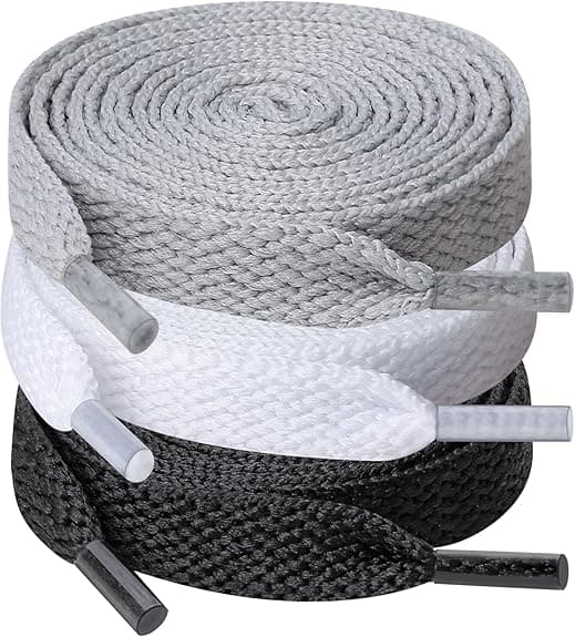 3 par snørebånd til sneakers, løb, voksne (120 cm, sort/hvid/grå)