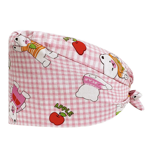 4 stk. Myke trykte luer Scrub Bouffant Bomull Turban Lue Justerbar