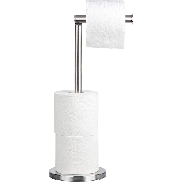 Rustfrit toiletpapirholder på stativ, ideel til 4 ruller