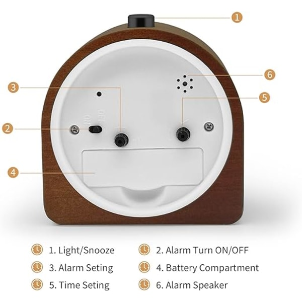(Brun) Batteridrevet Vekkerklokke, Snooze-funksjon, Reise Tre