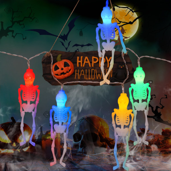 Halloween-lyslenke 20 LED 2,5 M Halloween-dekorasjon 8 moduser med fjernkontroll spøkelseshodelykt