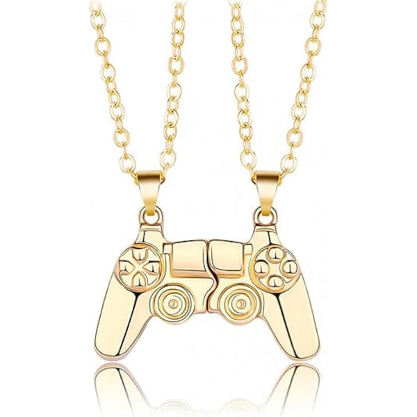 2 Pcs Magnetic Game Console Controller Couple Necklace - 1 Pair of Gold Necklaces