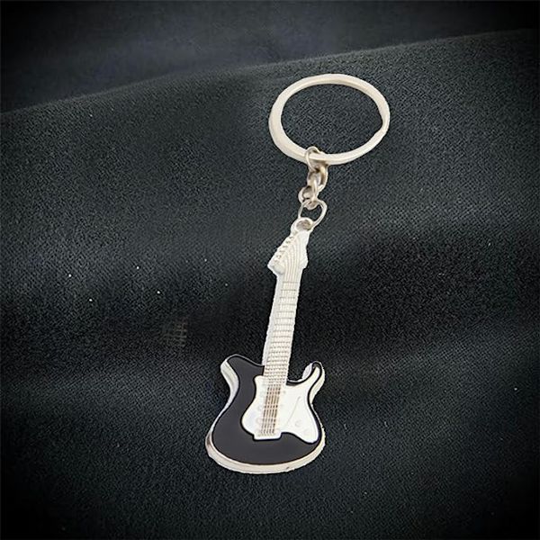 2 stycken gitarrnyckelringar, trendiga metallgitarrnyckelringar, rocknyckel R