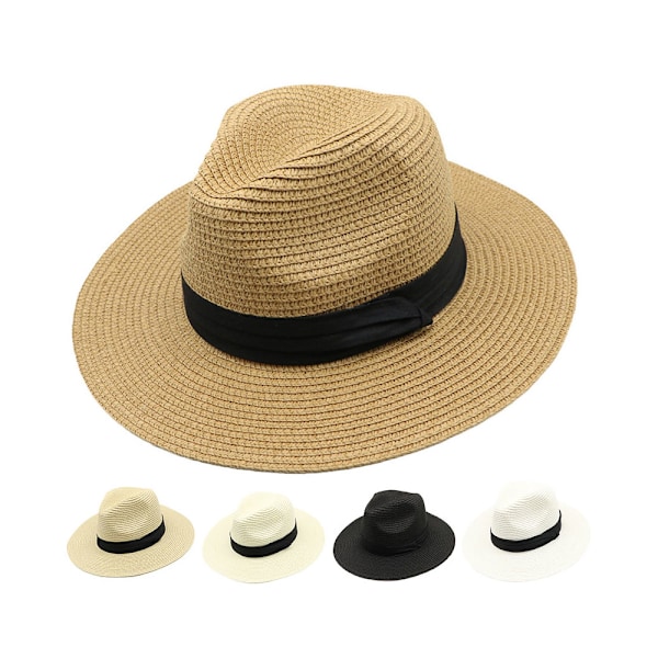 Dame Menn Halmhatt Panamahatt Sommer Bred Bremskjerm Solhatt Anti-UV for Strand Reise Solhatt (White）