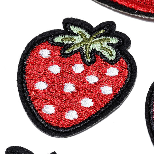 Sæt med 16 søde, broderede jordbær-patches til at stryge eller sy på jakker, hatte, rygsække, jeans L