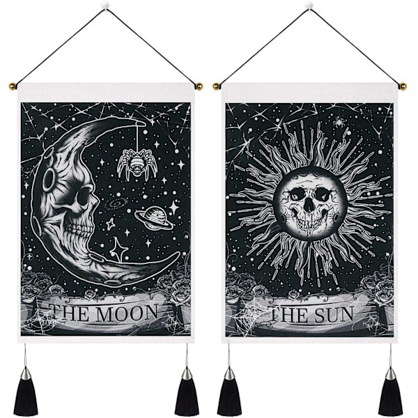 2 kpl Kuu ja Aurinko Tarot-kortti seinävaatteita Aurinko Kuu Seinävaate Kukka Kallo Psykedeelinen Tähdet Hanka